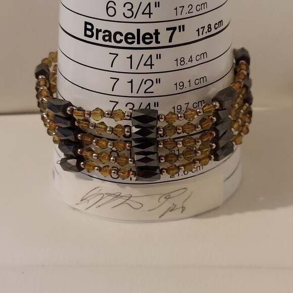 Yellow Glass and Lodestone Magnetite Beads Adjustable Bracelet - Picture 2 of 2